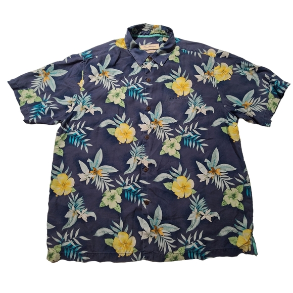 Tommy Bahama Mens XL Silk Hawaiian Shirt Button Short Sleeve Original Fit Floral - Picture 1 of 6